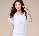 New Womens Tops Fashion 2018 Women Summer Chiffon Blouse Plus Size Ruffle Batwing Short Sleeve Casual Shirt Black White Blue