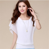 New Womens Tops Fashion 2017 Women Summer Chiffon Blouse Plus Size Ruffle Batwing Short Sleeve Casual Shirt Black White Red Blue