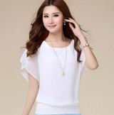 New Womens Tops Fashion 2017 Women Summer Chiffon Blouse Plus Size Ruffle Batwing Short Sleeve Casual Shirt Black White Red 30