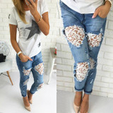 New Womens Skinny Lace Crochet Stretch Denim Slim Trousers Leggings Jeans Pants