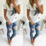 New Womens Skinny Lace Crochet Stretch Denim Slim Trousers Leggings Jeans Pants