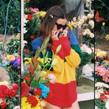 New Womens Rainbow Sweater Vintage Jumper Stripe Knitted Pullover Loose Long Sleeve New Womens Rainbow Sweater Vintage Jumper Stripe Knitted Pullover Loose Long Sleeve