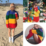 New Womens Rainbow Sweater Vintage Jumper Stripe Knitted Pullover Loose Long Sleeve New Womens Rainbow Sweater Vintage Jumper Stripe Knitted Pullover Loose Long Sleeve