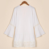 New Womens 2018 Sexy Summer Dress Ladies Boho Deep V-neck 3/4 Sleeve Lace Crochet Casual Loose Mini Dresses Beach Vestidos