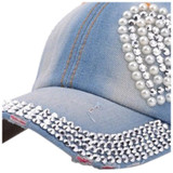 New Women's Rhinestone Studded Baseball Cap Visor Denim Tennis Hats Dark blue