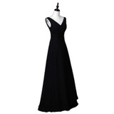 New arrival elegant long  dress prom party dresses A-line V neck black chiffon formal dress