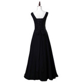 New arrival elegant long  dress prom party dresses A-line V neck black chiffon formal dress