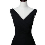 New arrival elegant long  dress prom party dresses A-line V neck black chiffon formal dress