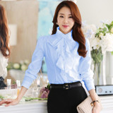 New Arrival Chiffon Ruffles Women Shirts Lady White Shirts Long Sleeve Blouse Shirt Plus Size S-5XL Slim Female Blusa Women Tops