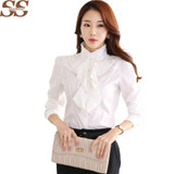 New Arrival Chiffon Ruffles Women Shirts Lady White Shirts Long Sleeve Blouse Shirt Plus Size S-5XL Slim Female Blusa Women Tops