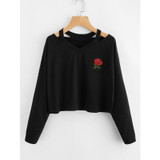 New Arrival Beautiful Popular Womens Nice Fashion Womens Long Sleeve Sweatshirt Rose Print Embroidery Causal Tops Blouse Dresses