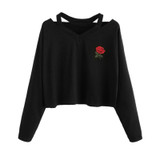 New Arrival Beautiful Popular Womens Nice Fashion Womens Long Sleeve Sweatshirt Rose Print Embroidery Causal Tops Blouse Dresses