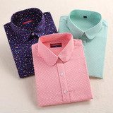 New Brand Red Polka Dot Shirt Dots Women Shirts Bohemia Long Sleeve Blouses Red Dot White Women Shirts Blouses Blusa Mujer