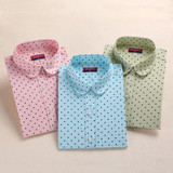 New Brand Red Polka Dot Shirt Dots Women Shirts Bohemia Long Sleeve Blouses Red Dot White Women Shirts Blouses Blusa Mujer