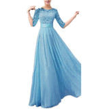 New Brand Plus Size S-5XL 2017 Women Dress Half Sleeve Lace Chiffon Slim Maxi Long Princess Party Dresses Vestido De festa