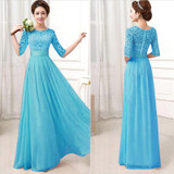 New Brand Plus Size S-5XL 2017 Women Dress Half Sleeve Lace Chiffon Slim Maxi Long Princess Party Dresses Vestido De festa