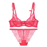 New Arrivals Women's  Lingerie Sexy Lacy Bra Transparent embroidery Underwear Set Brassiere Lace Erotic Deep V Bras Red