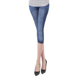New Arrivals Women Casual Seamless Imitation Cowboy Printed Leggings Stretch Skinny Cropped To the Calf Leggings Half Pants Lady