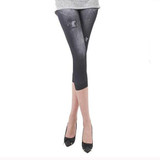 New Arrivals Women Casual Seamless Imitation Cowboy Printed Leggings Stretch Skinny Cropped To the Calf Leggings Half Pants Lady