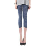 New Arrivals Women Casual Seamless Imitation Cowboy Printed Leggings Stretch Skinny Cropped To the Calf Leggings Half Pants Lady
