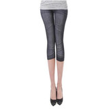 New Arrivals Women Casual Seamless Imitation Cowboy Printed Leggings Stretch Skinny Cropped To the Calf Leggings Half Pants Lady