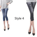 New Arrivals Women Casual Seamless Imitation Cowboy Printed Leggings Stretch Skinny Cropped To the Calf Leggings Half Pants Lady
