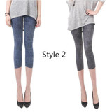 New Arrivals Women Casual Seamless Imitation Cowboy Printed Leggings Stretch Skinny Cropped To the Calf Leggings Half Pants Lady