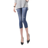 New Arrivals Women Casual Seamless Imitation Cowboy Printed Leggings Stretch Skinny Cropped To the Calf Leggings Half Pants Lady
