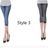 New Arrivals Women Casual Seamless Imitation Cowboy Printed Leggings Stretch Skinny Cropped To the Calf Leggings Half Pants Lady