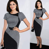 New Arrivals Ladies Summer Dresses 2017 European Fashion Style Plaid Short Sleeve Fitted Women Pencil Dress Women Casual Dresses