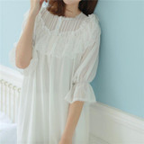 New Arrivals Lace Nightgowns Elegant Sexy Home Dress Cotton Sleep Shirts Solid Indoor Clothing Comfortable Nightgown Female #H96