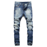 NEW Arrivals Fashion Men Designer Distressed Jeans Ripped Slim Fit Straight Jeans Skinny Pants