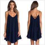 New Arrivals 2017 Summer sexy women Chiffon dress strap sleeveless fashion