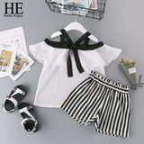 HE Hello Enjoy Summer Girls Clothes Sets Children's Clothing Fashion Girl Shirt Top+Striped Shorts Suits 2018 Kids Clothing 2pcs
