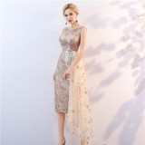 He's Bride 2018 New Cocktail Dress Champagne Gold Sexy Slim Straight Sleeveless Sequins Knee-length Party Gown Robe De Soiree