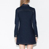 HDY Haoduoyi Womens Vintage Slim denim ling sleeve Mini Dress Pockets Fashion Lady Short Dresses for wholesale Women Vestidos
