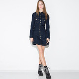 HDY Haoduoyi Womens Vintage Slim denim ling sleeve Mini Dress Pockets Fashion Lady Short Dresses for wholesale Women Vestidos