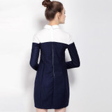 HDY Haoduoyi Womens Summer Cute Turn-down Collar Contrast Zipper Back Straight  Loose Long Sleeve Girl Dresses for wholesale