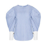 HDY Haoduoyi Womens Navy style Striped Lantern sleeve Top Shirts Zipper Fashion Loose Spring Blouses  for wholesale