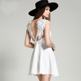HDY Haoduoyi Women Dress Sexy Braces Dress Casual Party Dress Lace Angle Wings Beach Dress Solid Backless Mini Dress Vestidos