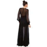 HDY Haoduoyi Summer Fashion Sheer Dress Women Dot Mesh Tie Waist Vestidos Deep V Neck Slim Maxi Dress Elegant Wrap Party Dress