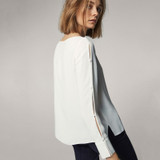 HDY Haoduoyi Solid White Sweet Fashion Women Shirts Long Sleeve O-neck Split Hollow Out Buttons Female Blouses Elegant Tops