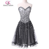Grace Karin Crystal Cocktail Dress Sweetheart Tulle Short Prom Gowns Robe De Cocktail Beading Mini Real Photos Cocktail Dress