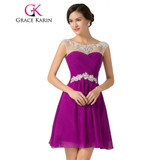 Grace Karin Cocktail Dresses Cap Sleeve Short Robe De Cocktail Party Gowns Beaded Chiffon Sexy Mini Special Occasion Dress 2017