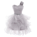 Grace Karin Cocktail Dresses Blue White Purple Pink Gray Back To School Bow One Shoulder Formal Gowns Short Cocktail Party Dress