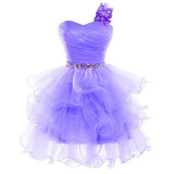 Grace Karin Cocktail Dresses Blue White Purple Pink Gray Back To School Bow One Shoulder Formal Gowns Short Cocktail Party Dress