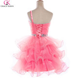 Grace Karin Cocktail Dresses Blue White Purple Pink Gray Back To School Bow One Shoulder Formal Gowns Short Cocktail Party Dress