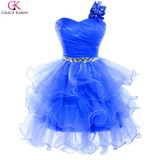 Grace Karin Cocktail Dresses Blue White Purple Pink Gray Back To School Bow One Shoulder Formal Gowns Short Cocktail Party Dress