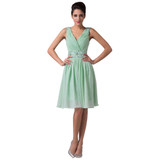 Grace Karin Charming Mint Green Bridesmaid Dresses Knee Length Chiffon Satin Beading Sequin Party Gowns Short Bridesmaid Dress