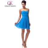 Grace Karin Bridesmaid Dresses Short Chiffon Sweetheart Party Gowns Strapless Knee Length Blue Wedding Bridesmaid Dress 2017